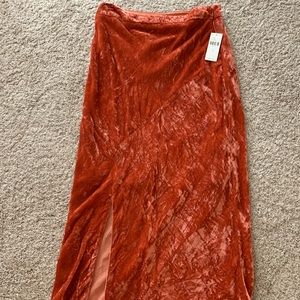 Anthropologie Sz0 orange crushed velvet skirt